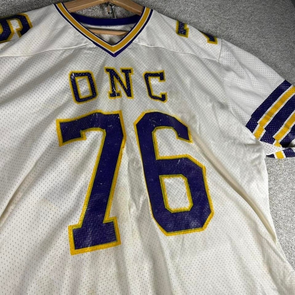 Vintage 80s ONC white purple and yellow Rawlings football jersey XL - Picture 3 of 6